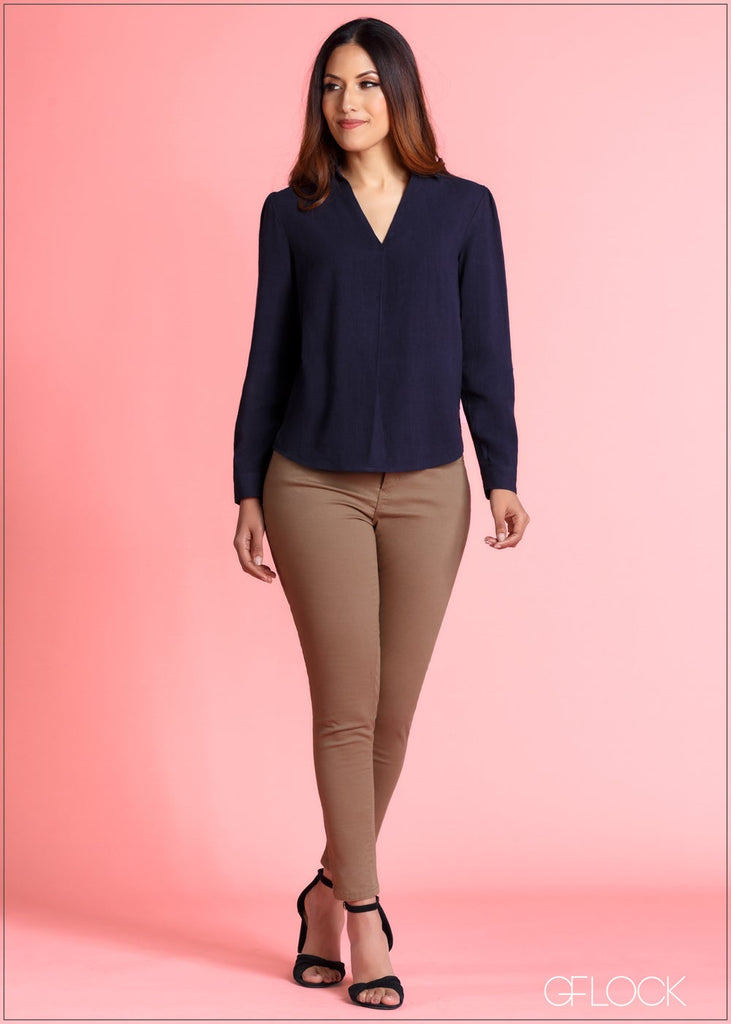 Collared V Neck Top - 364