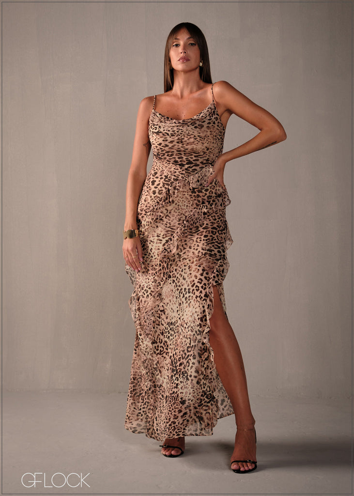 Printed Ruffle Maxi Dress - 160326