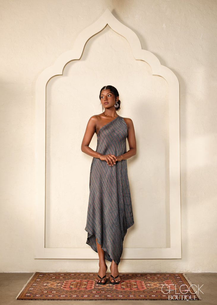 Ajrakh Handprinted Draped Dress - 070226