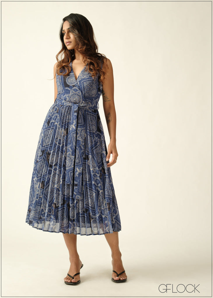Pleated Floral Dress - 270726