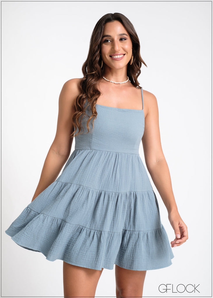 Strappy Tiered Gauze Dress - 090924