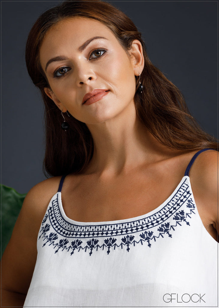100% Genuine Linen Embroidered Cami Top - 080124 - 01 – GFlock Global