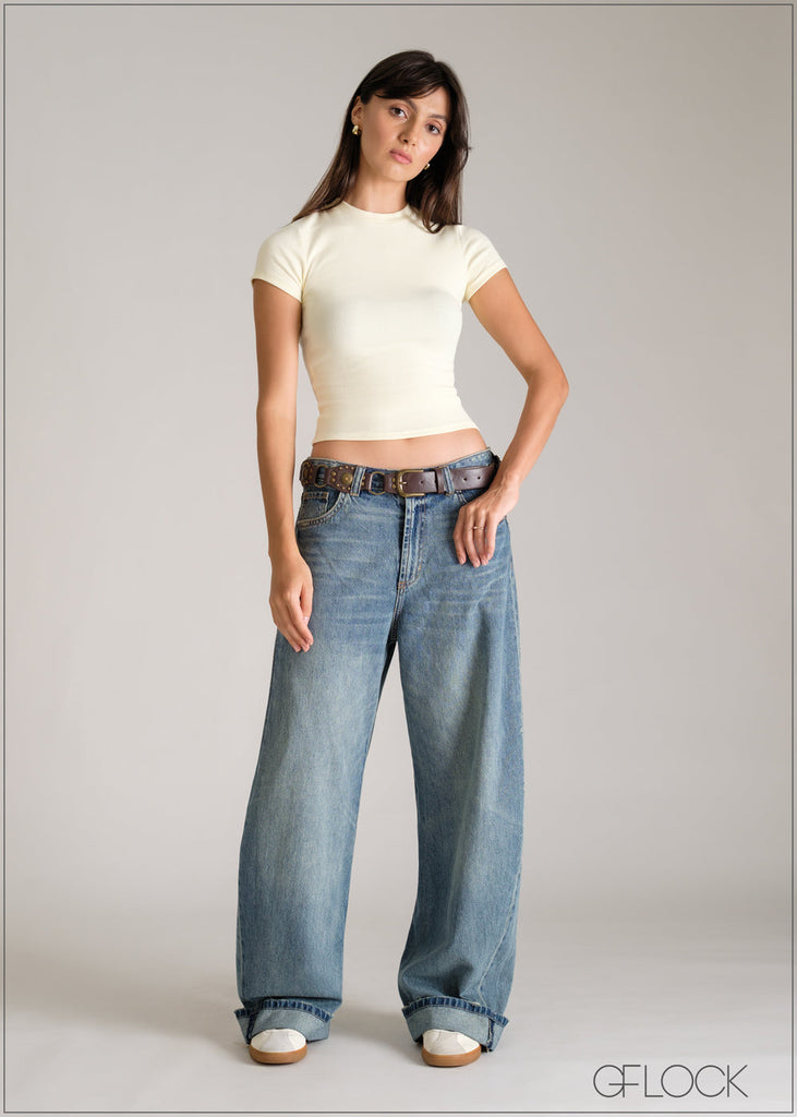 Short Sleeve Rib Top - 110626