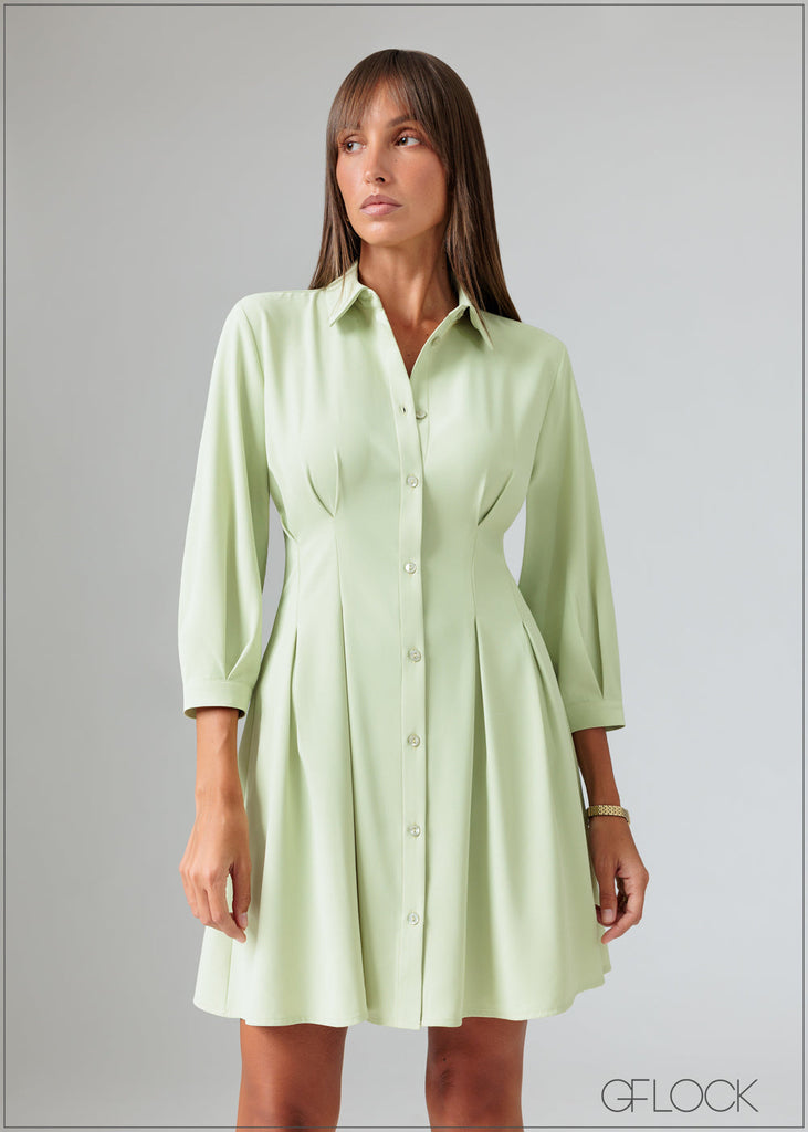 Puff Sleeved Collared Midi Dress - 070426