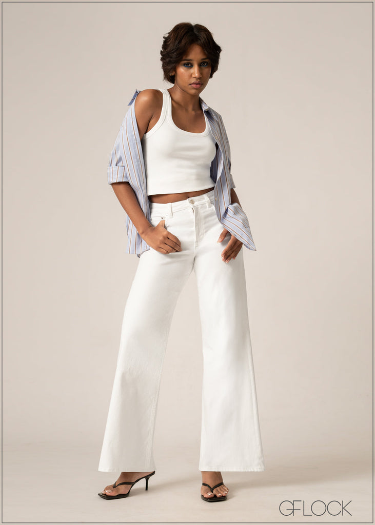 High Waist Wide Leg Jean - Short Length - 220826D