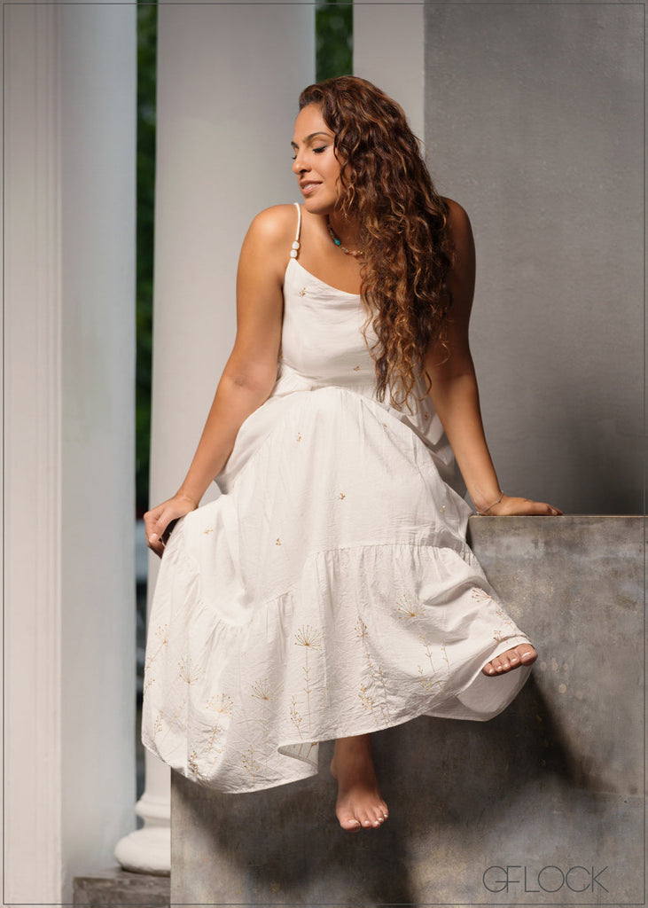 Hand Embroidered Strappy Maxi Dress -231125