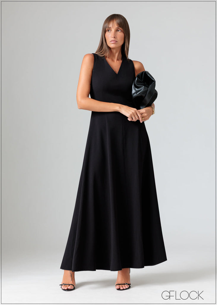 V-Neck Sleeveless Midi Dress - 070426