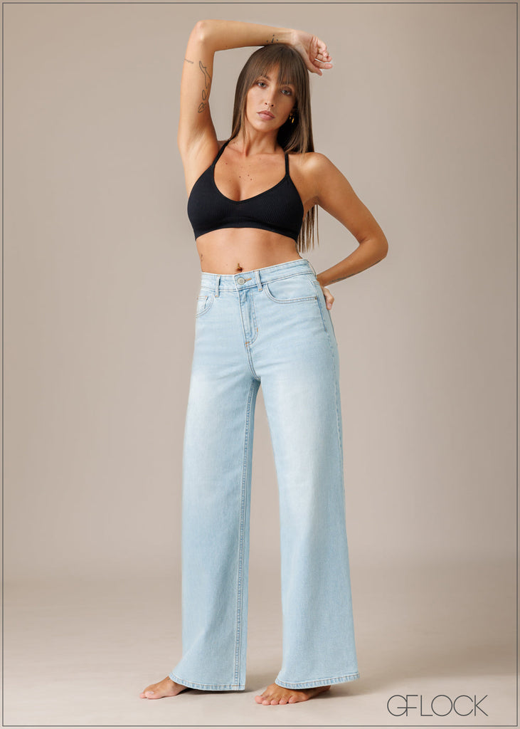 Light Wash Wide Leg Jean - Short Length - 210326D