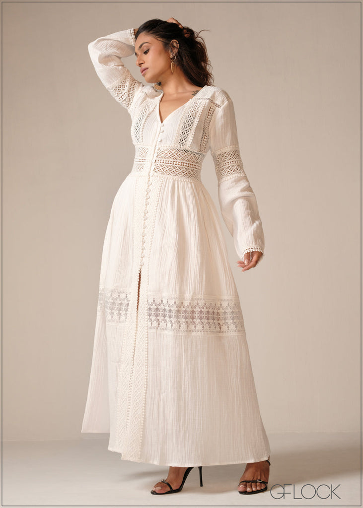 Lace Mix Maxi Dress - 190326