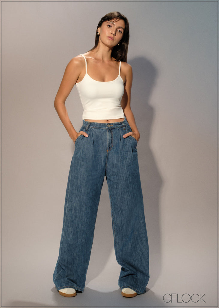 Pleated Wide Leg Jean - Long Length - 250626