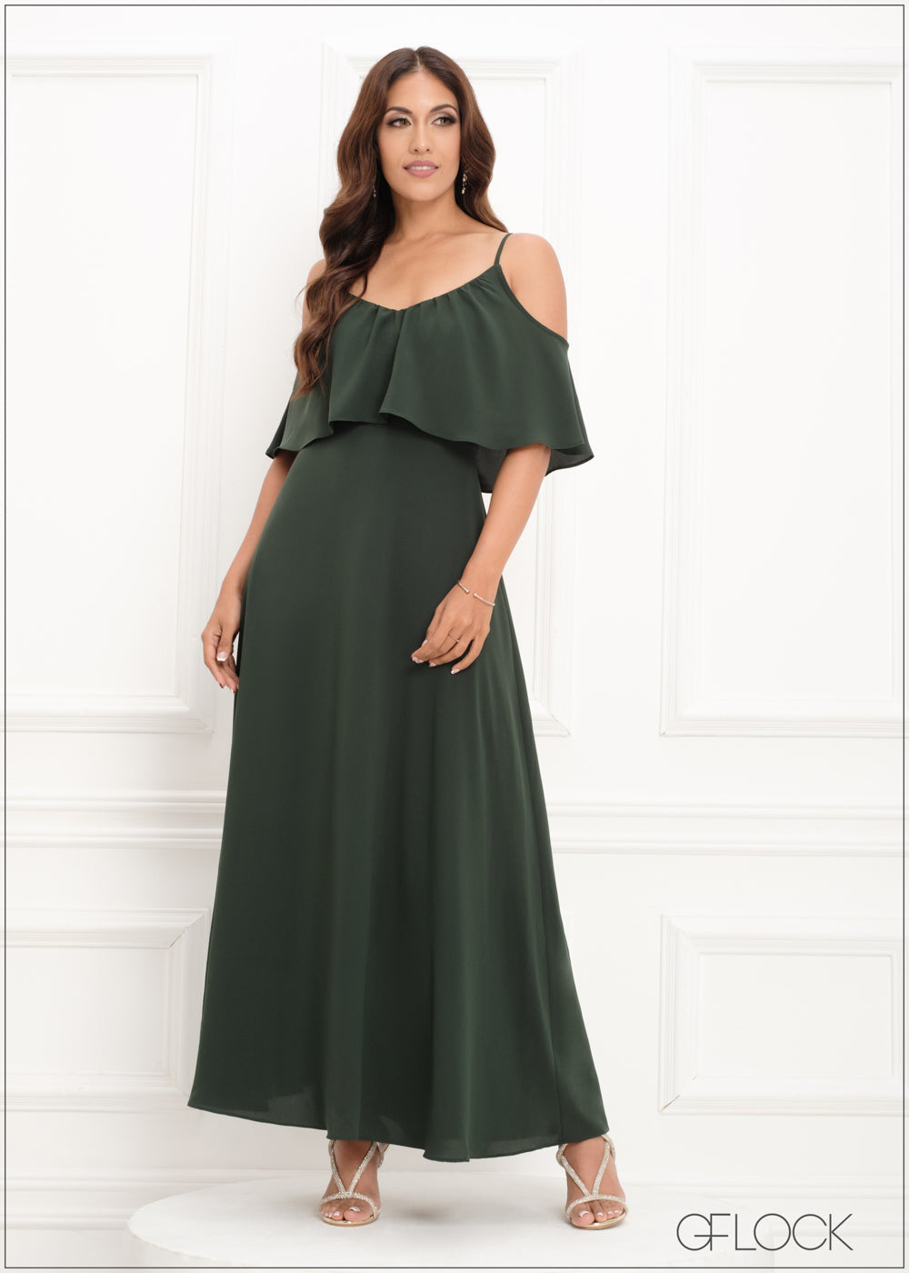 【COLOR iN ID】Of frill off shoulder Off The Shoulder Frill Detailed Maxi Dress - 290923 – GFlock