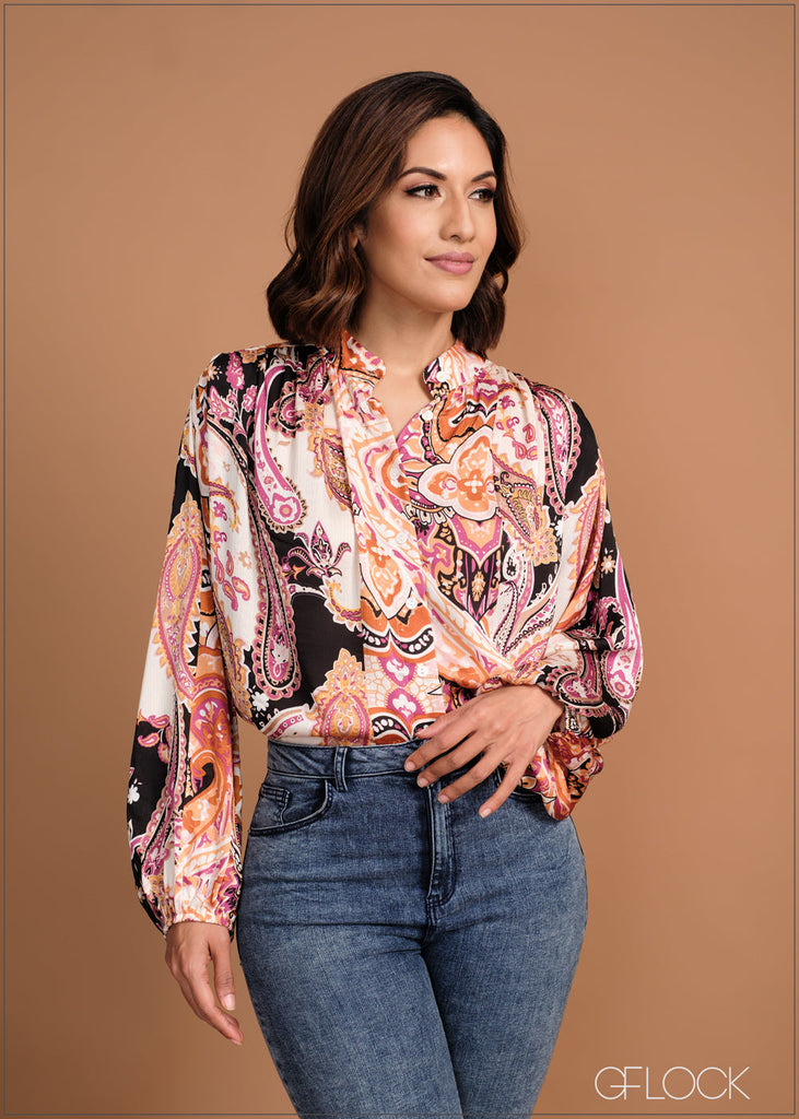 Balloon Sleeve High Neck Top - 120424