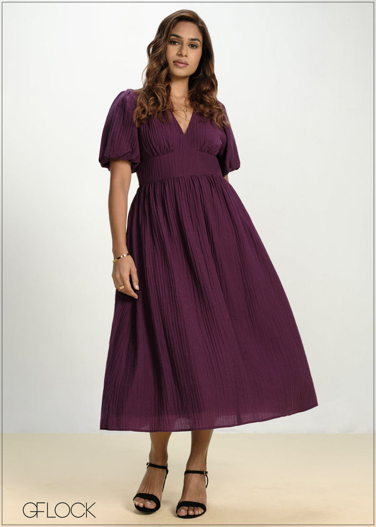 Balloon Sleeve Midi Dress - 130826