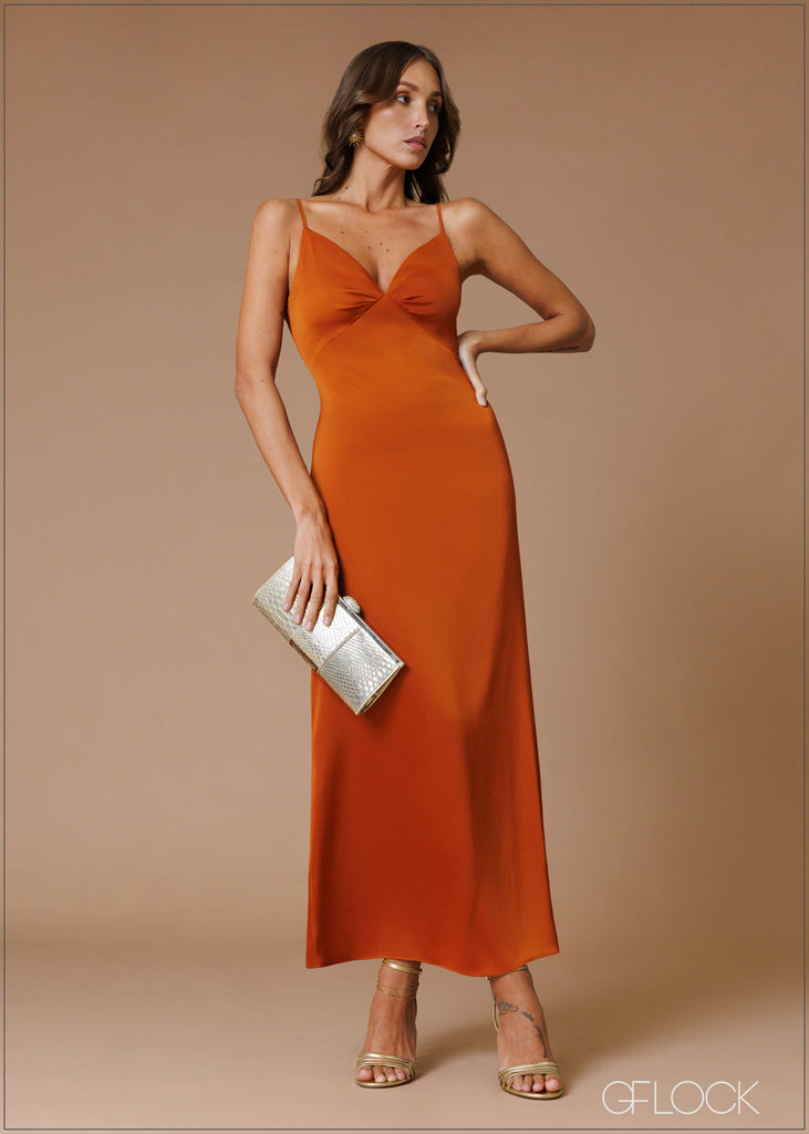 V-Neck Pleat Detail Maxi Dress - 140826