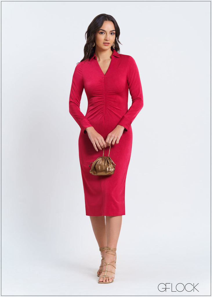 Collared Front Ruched Dress - 030225