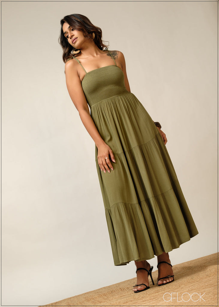 Smocked Tie-Up Dress - 300326