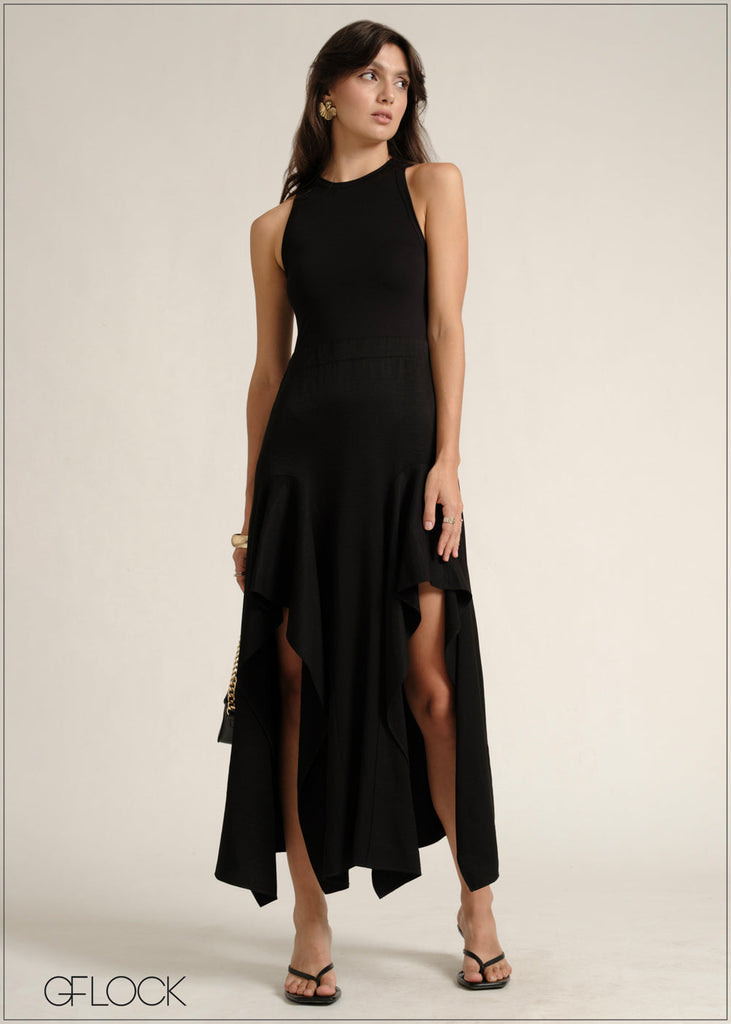 Asymmetric Detailed Contrast Dress - 110526