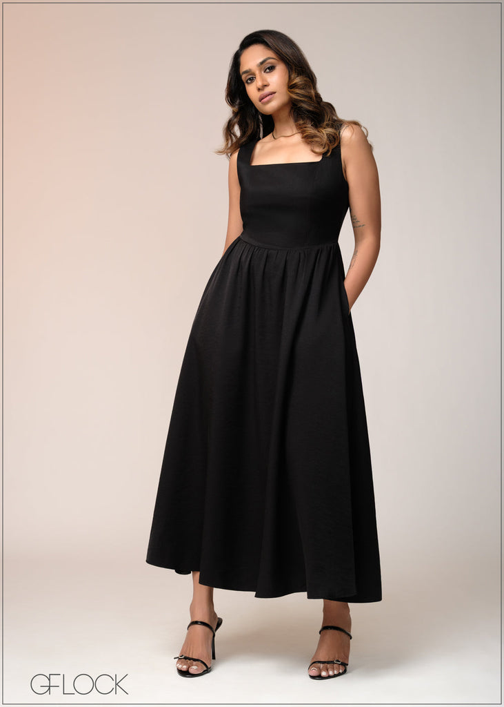 Square Neck Flared Dress - 271025