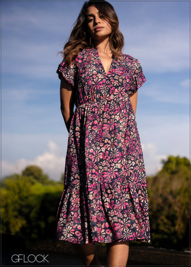 Puff Sleeve Midi Dress - 171025