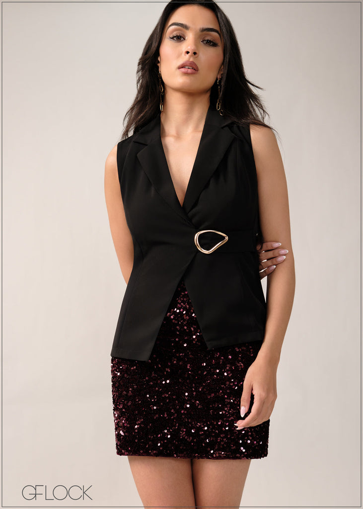 High Waist Sequin Mini Skirt - 261225E