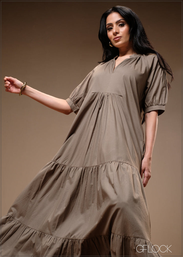 Tunic Collar Maxi Dress - 100425I