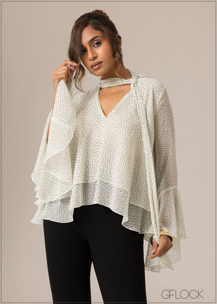 Ruffle Detailed Polka Dot Blouse - 110926