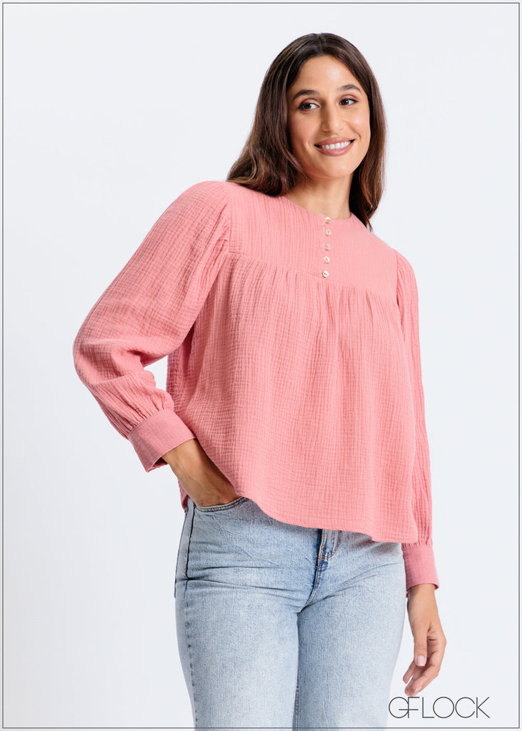 Long Sleeve Gauze Top - 260824