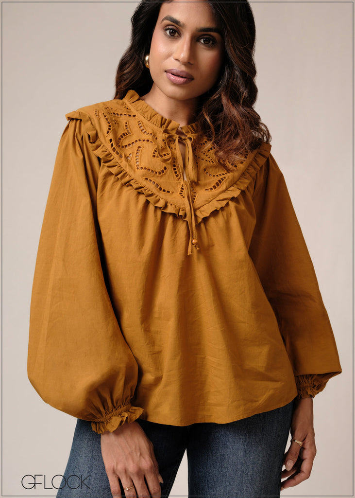 Embroidery Detailed Long Sleeve Top - 160726