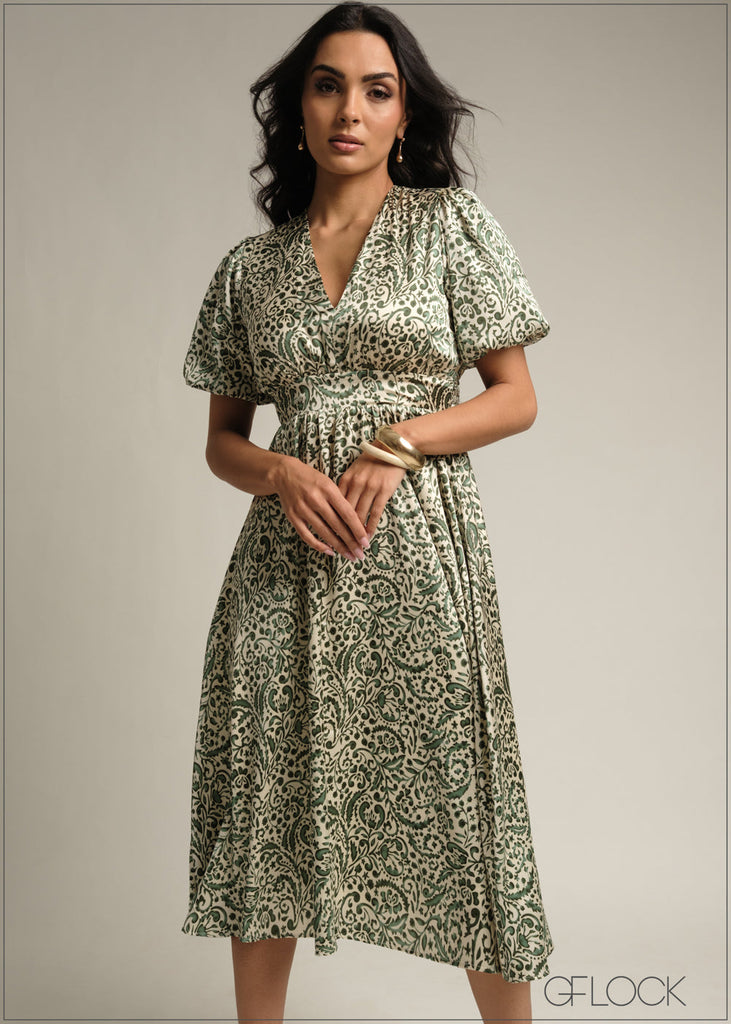 Puff Sleeved Midi Dress - 231026
