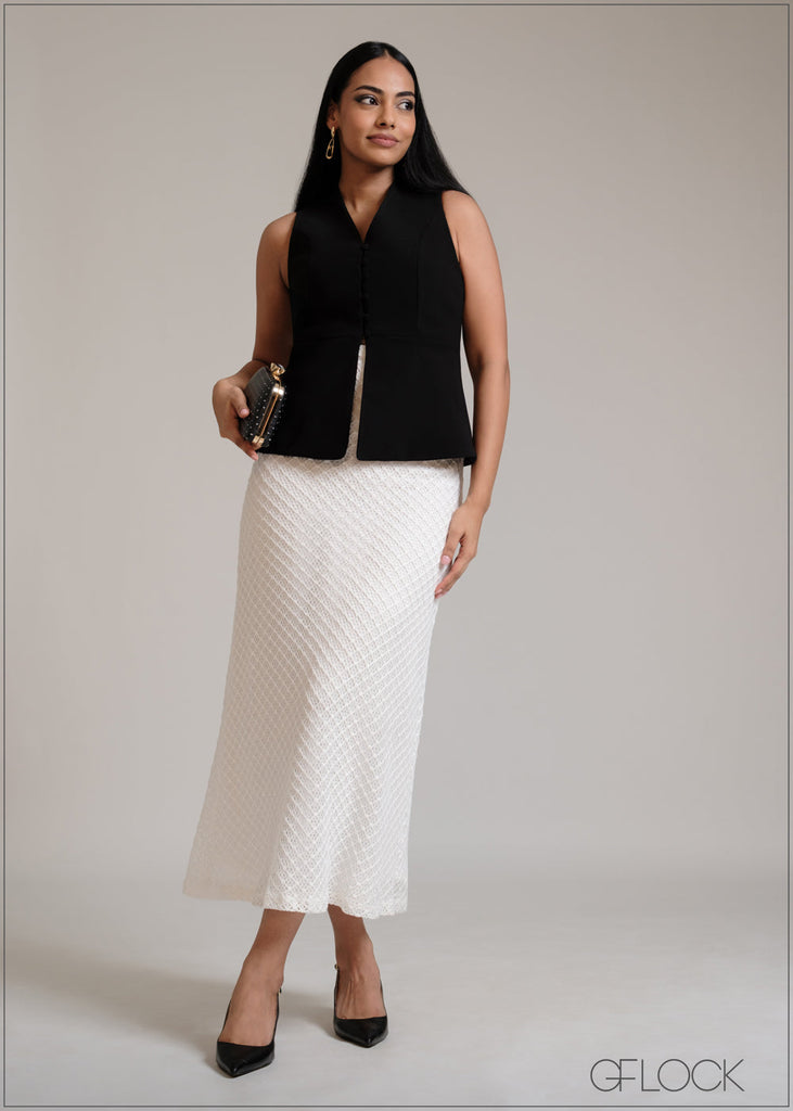 Black and White High waisted Midi Skirt