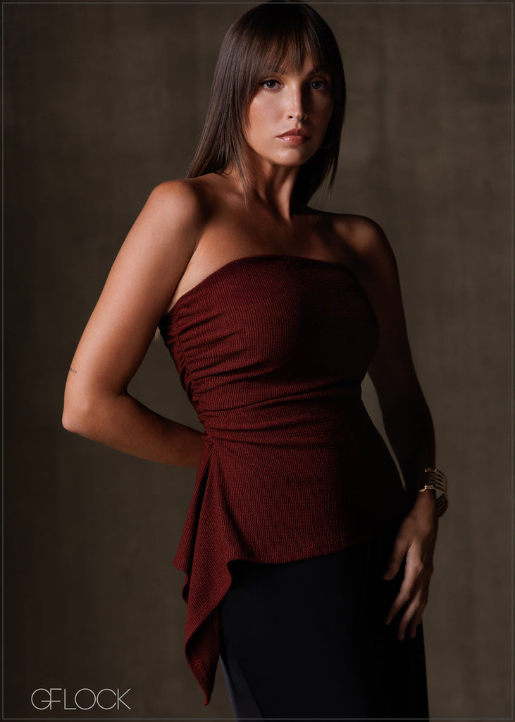 Side Ruched Strapless Top - 191225