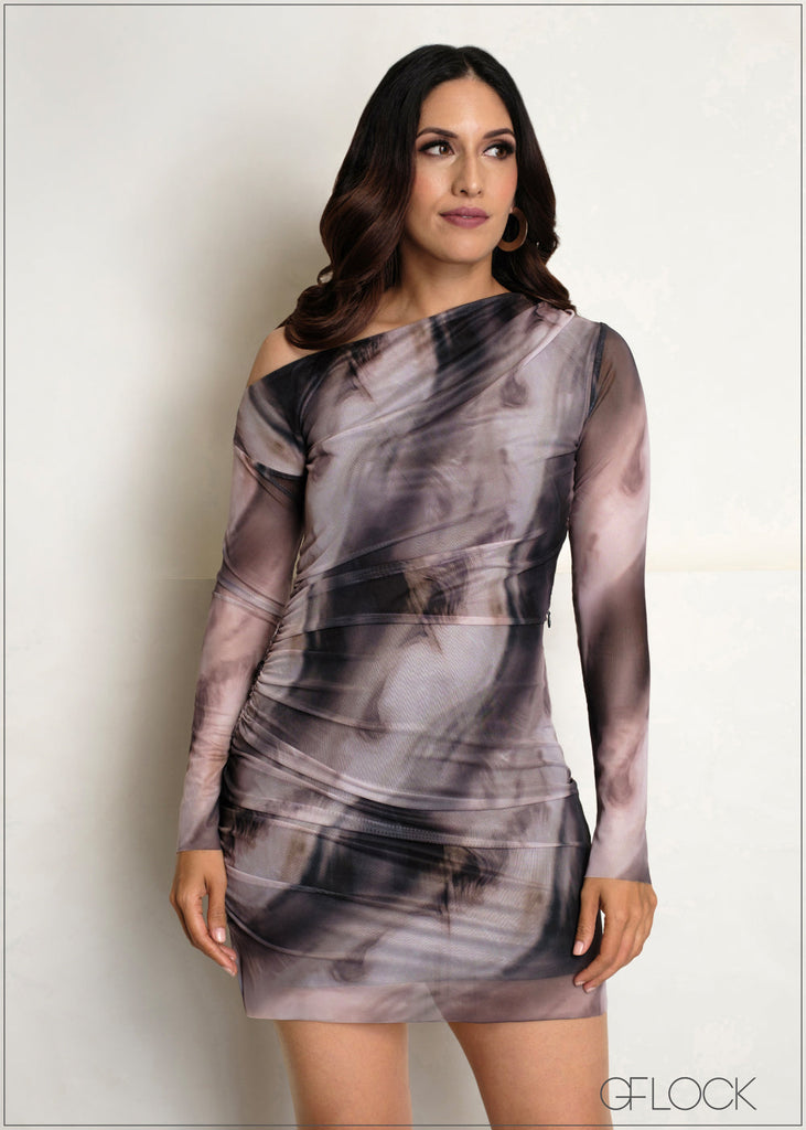Asymmetrical Neck Mini Dress - 140625