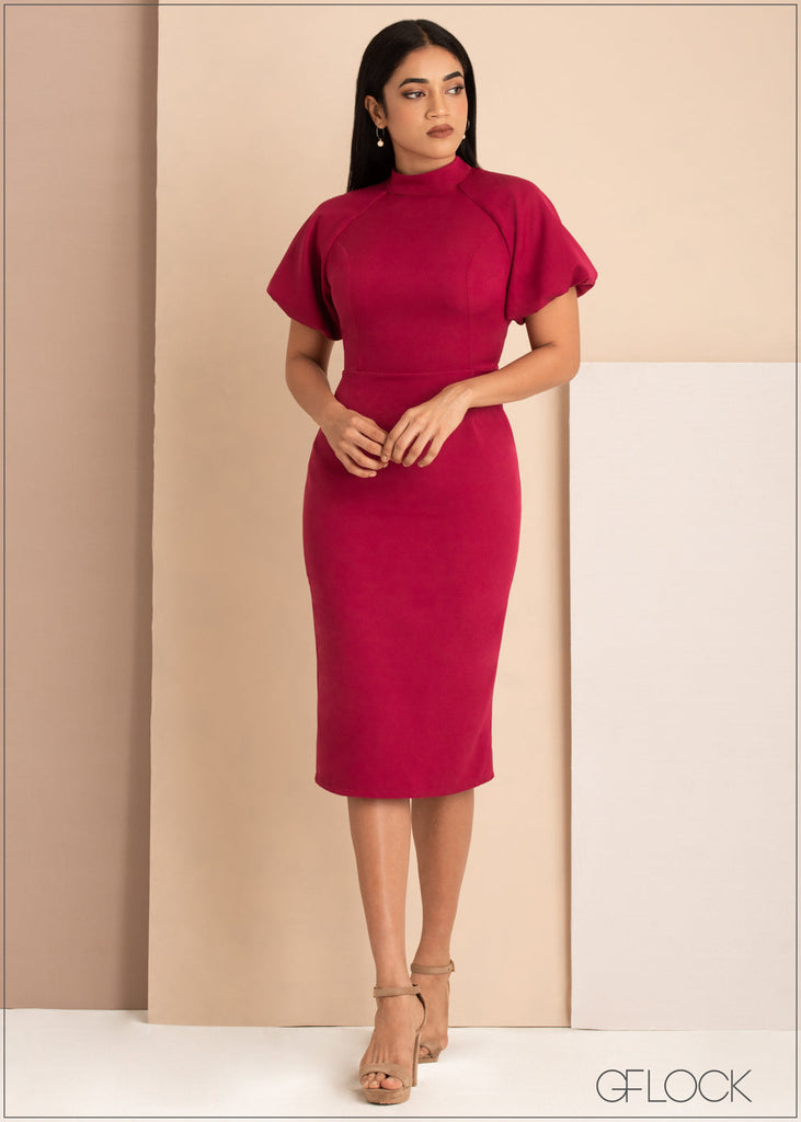 Puff Sleeve Midi Dress - 0108