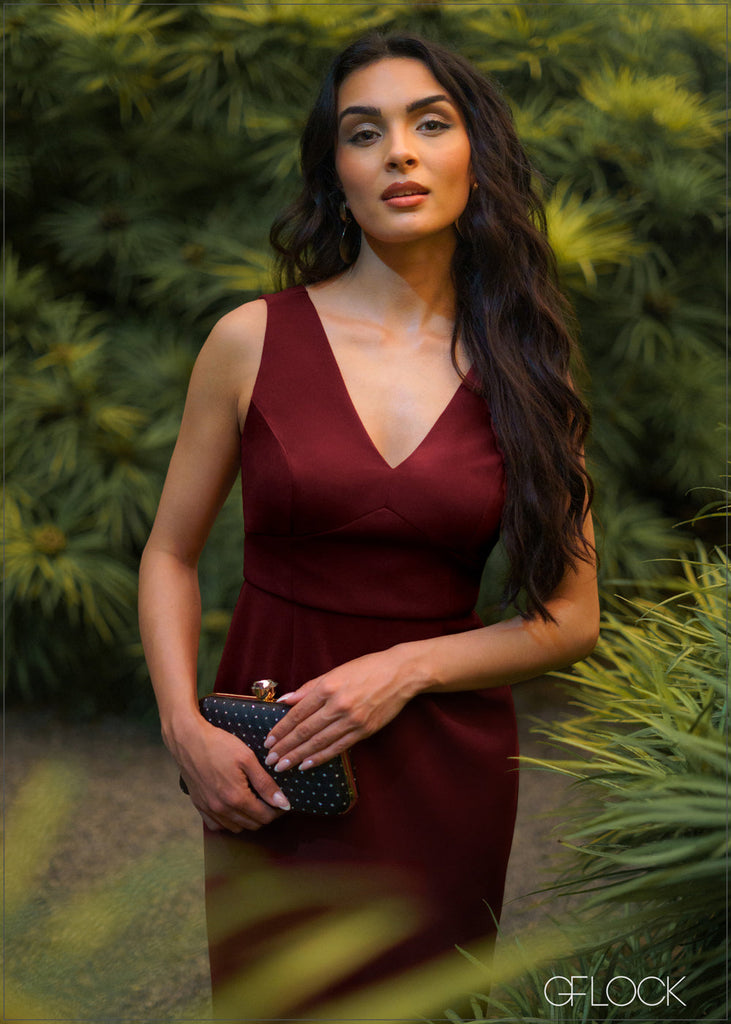 V-Neck Midi Dress - 090526