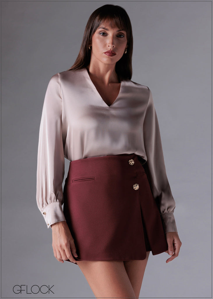 Puffed Sleeve V-Neck Top - 211225C