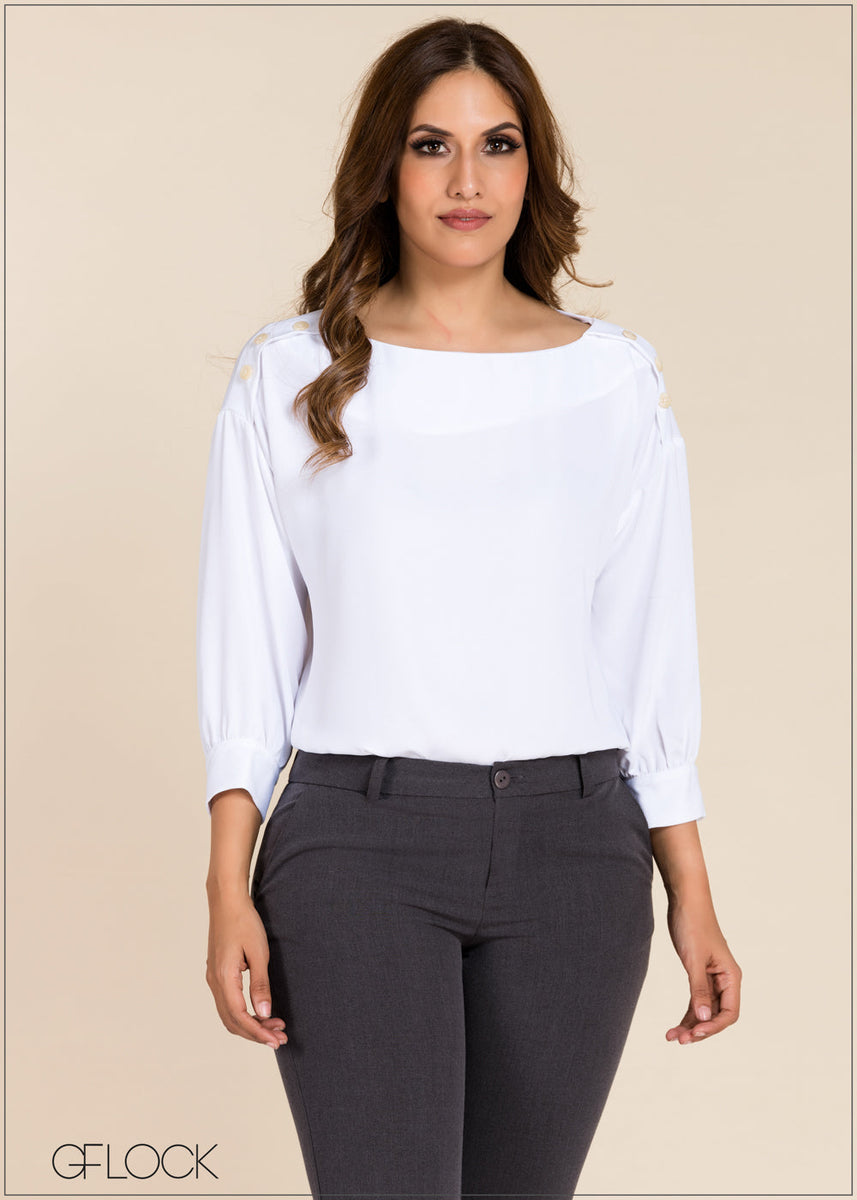 Shoulder Button Detailed Top – GFlock Global