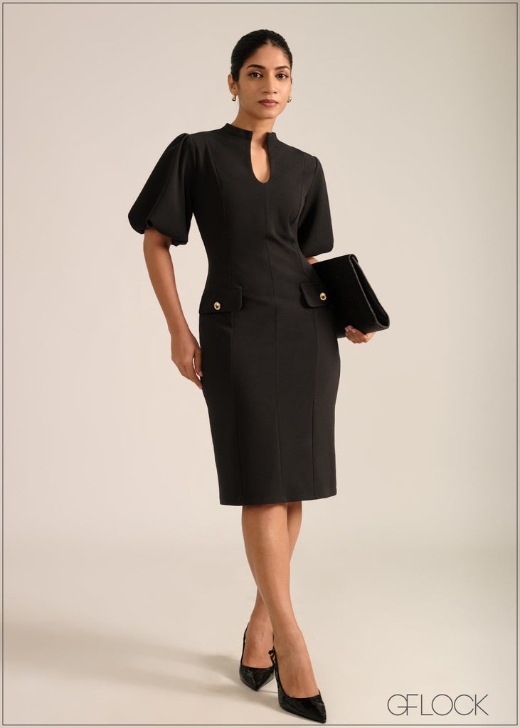 Puff Sleeved Midi Dress - 261026