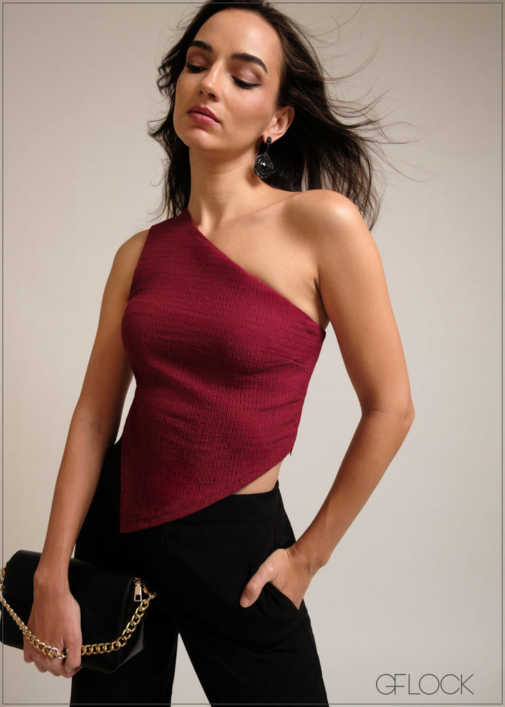 one shoulder textured top

