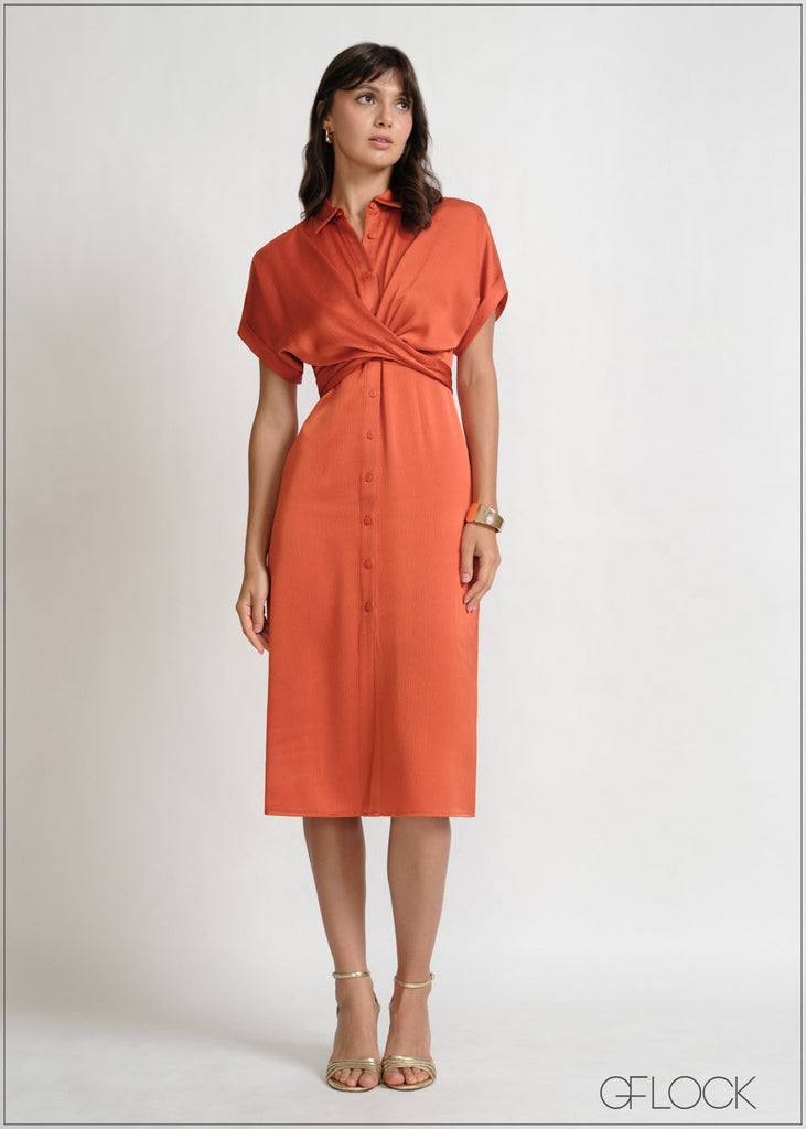 Knot Detail Collared Midi Dress - 270426