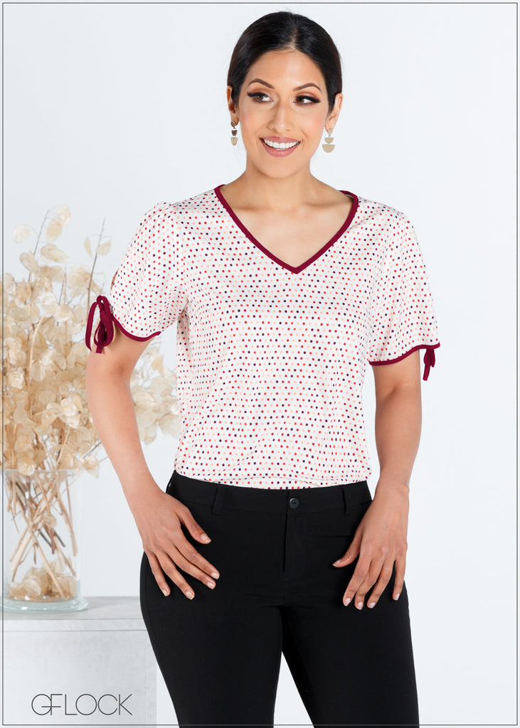 Polka Dot Top with Contrast Detail - 367