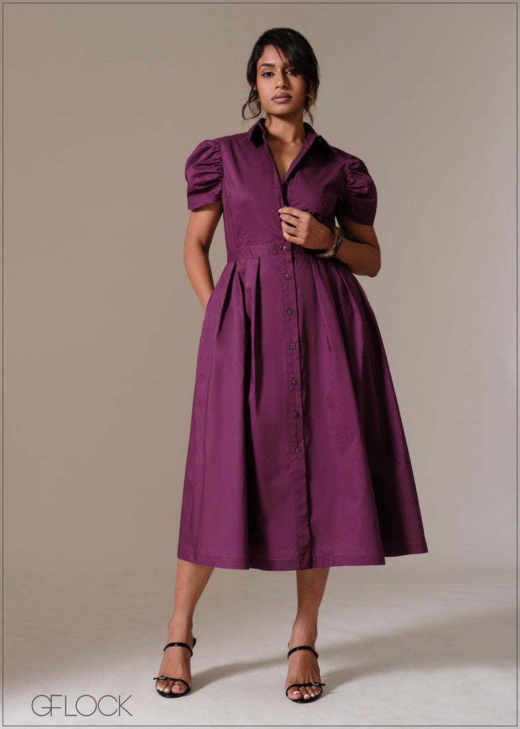 Shirt Collar Button Down Dress - 241125
