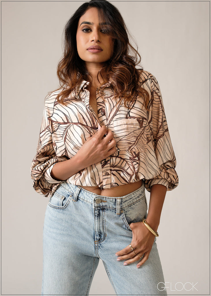 Long Sleeve Printed Crop Shirt - 150626