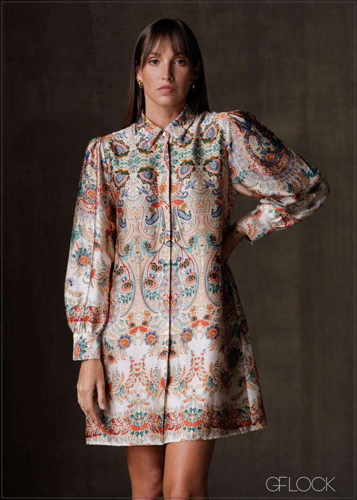 Collared Long Sleeve Shirt Dress - 191225