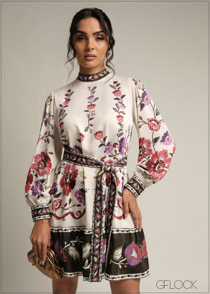 Crew Neck Puff Sleeve Mini Dress - 231026