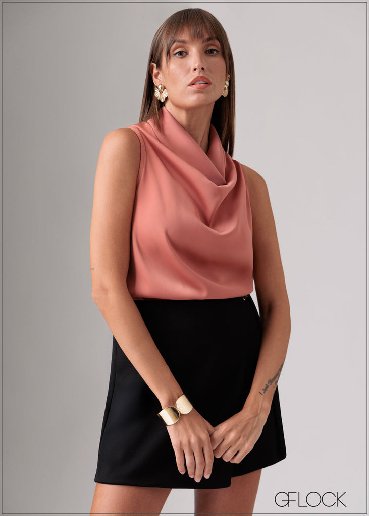 High Neck Sleeveless Cowl Top - 120126