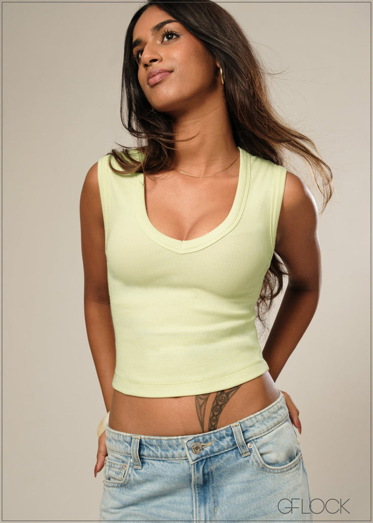 Sleeveless Deep Neck Top - 161026