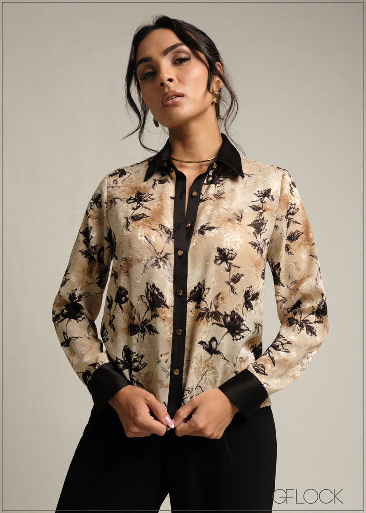 Contrast Collar Printed Shirt - 231026