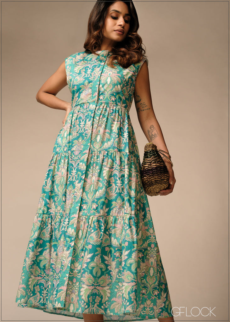 Button Down Printed Dress - 100426