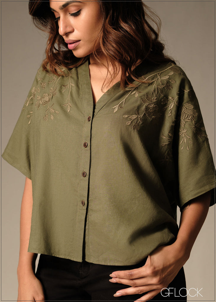 V-Neck Embroidered Top - 160126