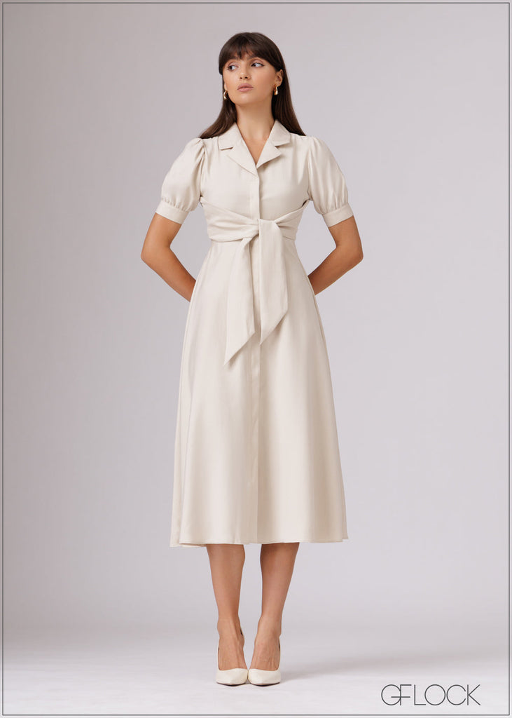 Front Tie-Up Midi Dress - 080526